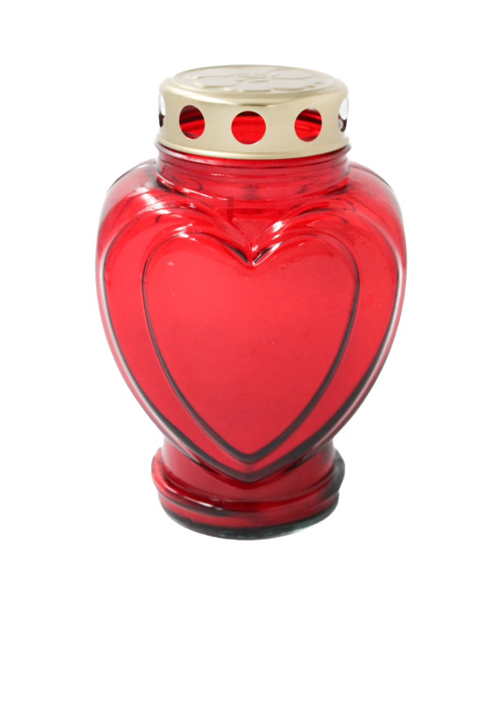 Lampe funéraire verre rouge COEUR 18cm