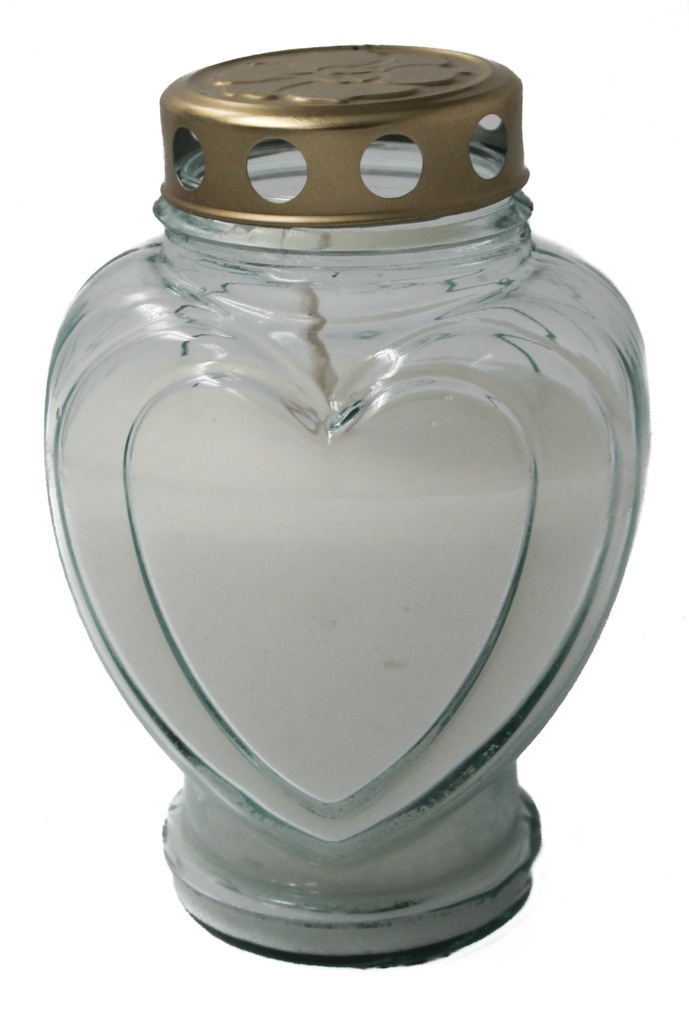 Lampe funéraire verre blanc COEUR 18cm